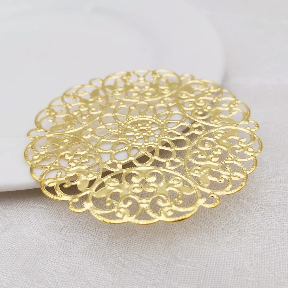 10 PCS 69mm Gold Color Metal Filigree Big Flower Slice Charms Base Setting DIY Jewelry Making Components Finding