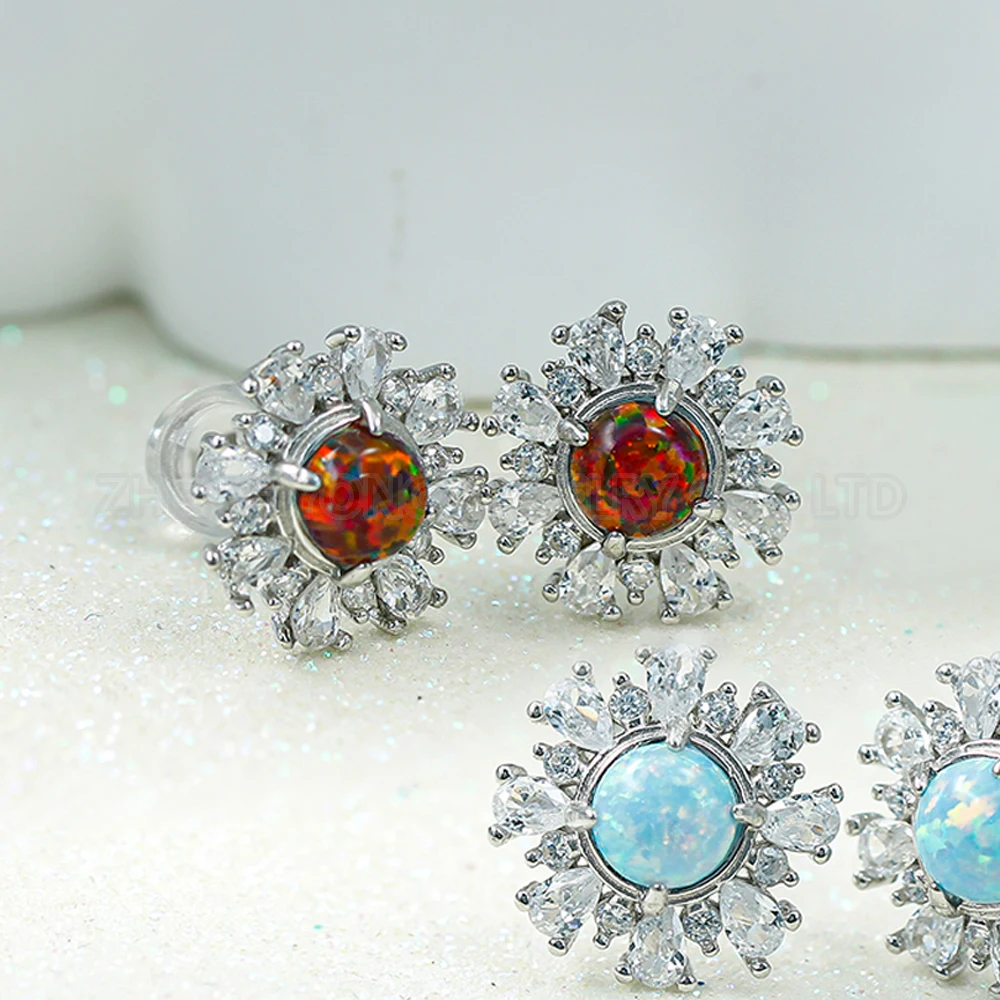 Flower Shape Earring with Pear Gemstone Synthetic Opal DIY Color Stud Earrings For Women