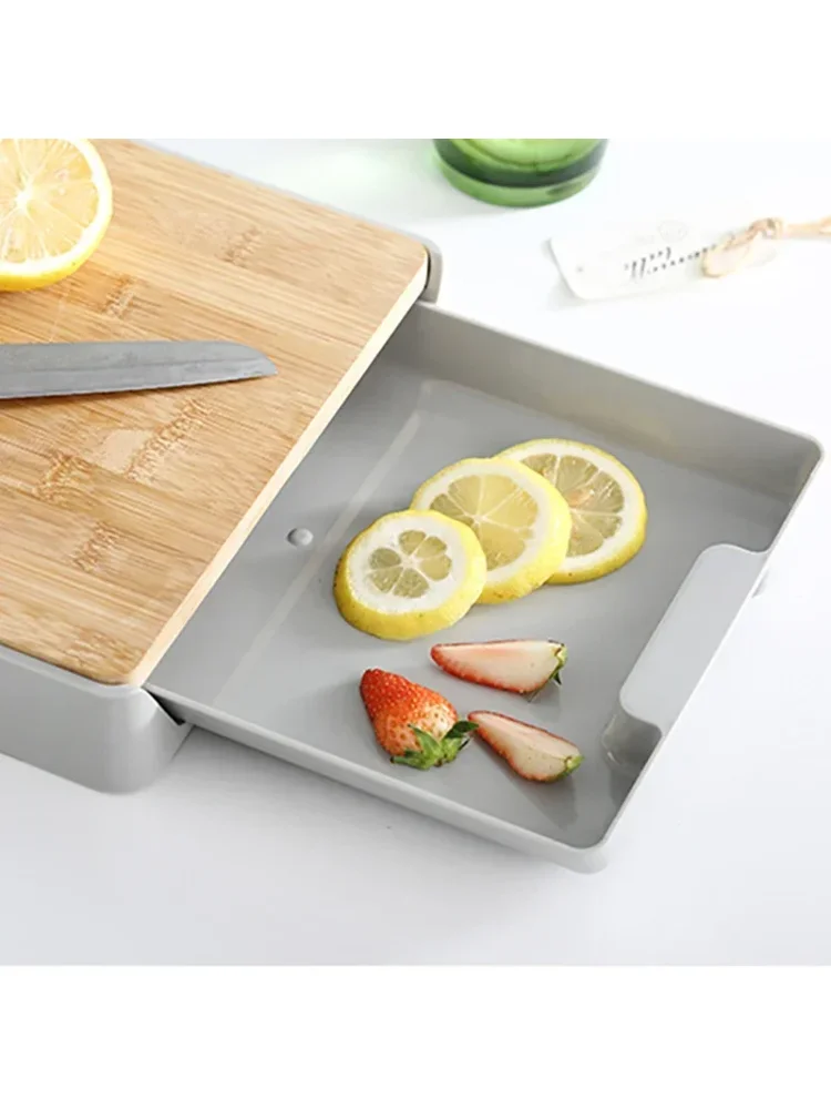 Double-sided Available Cutting Board Detachable Drawer Wooden Chopping Blocks Anti-slip Kitchen Fruit Vegetable Meat Organizer