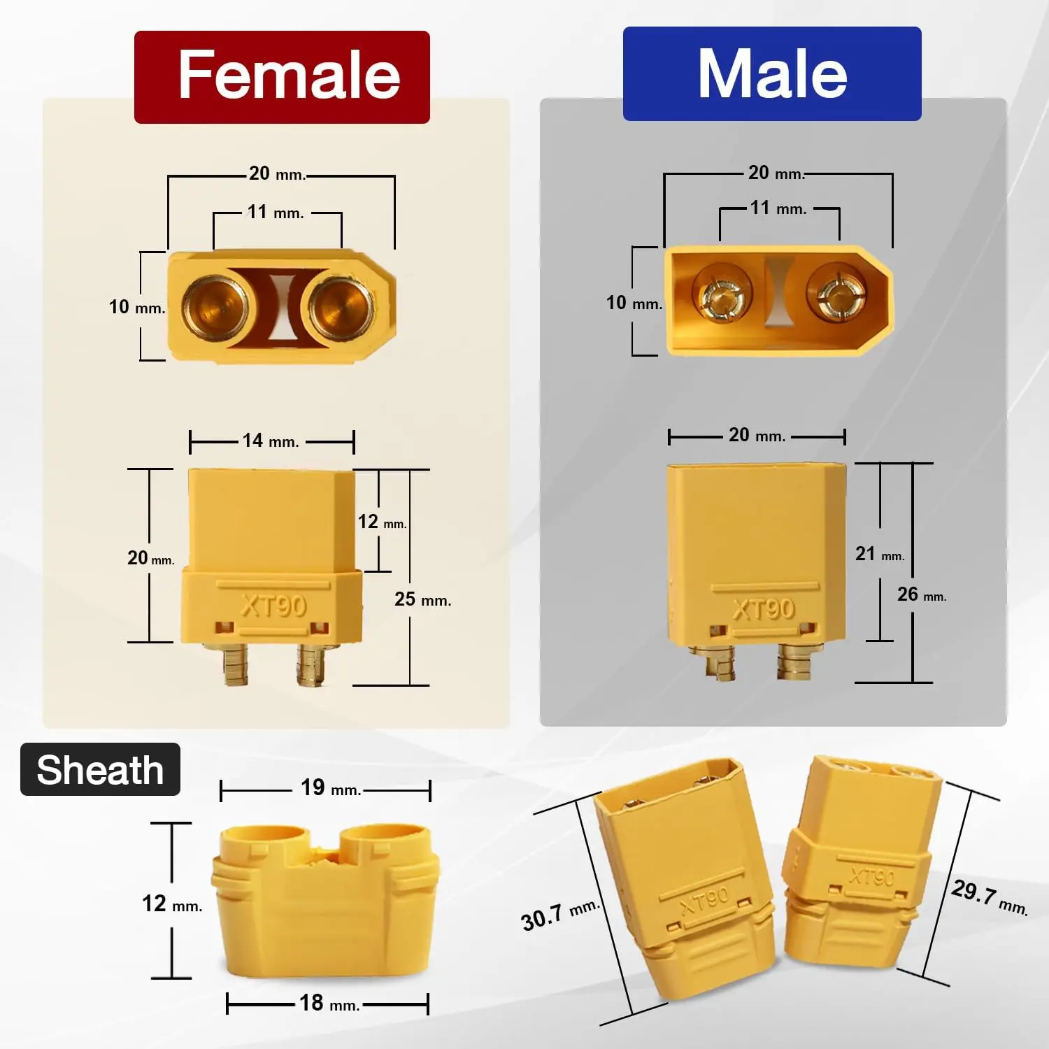 5Pairs XT90 Connector, XT-90 Male Female Bullet Connectors, XT90 Battery Connector for RC Lipo Battery Motor, ESC