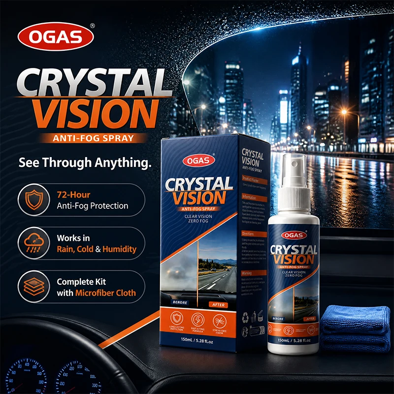 OGAS Crystal Vision Anti‑Fog Spray 150ml 72‑Hours Long Lasting Fog Repellent Streak‑Free For Car Windshield Rearview Mirror