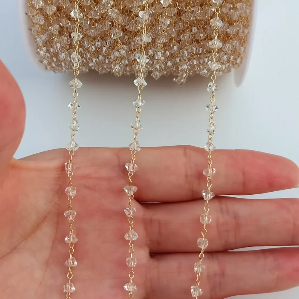 

14K Gold-plated and Corner-cut Zircon Heart-shaped Chain, A Fashionable New Handmade DIY Accessory, 50 Cm