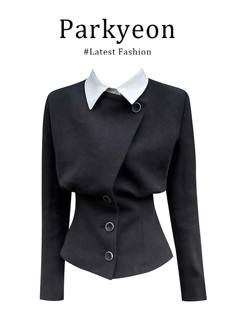 

Parkyeon Women's Short Woolen Jacket Slimming Design Waist-Cinching Autumn New Style Fashionable Ladies' Coat with Shoulder-L...