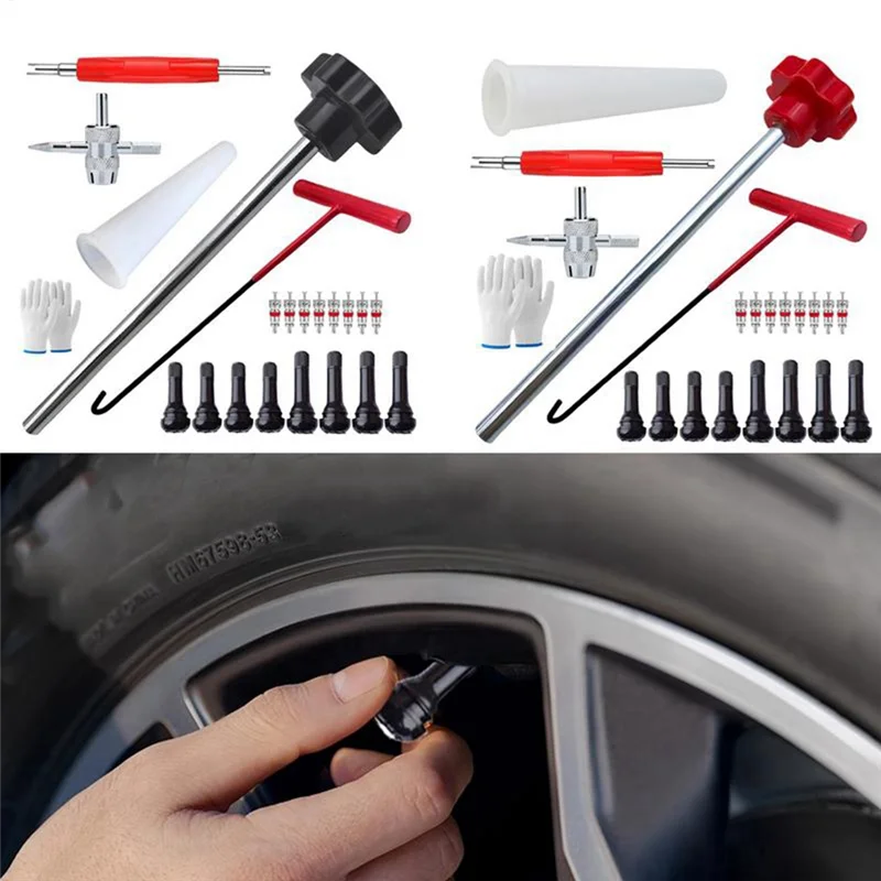 A11F-23Pcs Reifen Ventil Stem Puller Rohr Metall Reifen Reparatur Tools Kit Metall Auto Puller Rad Reifen Entferner Installer