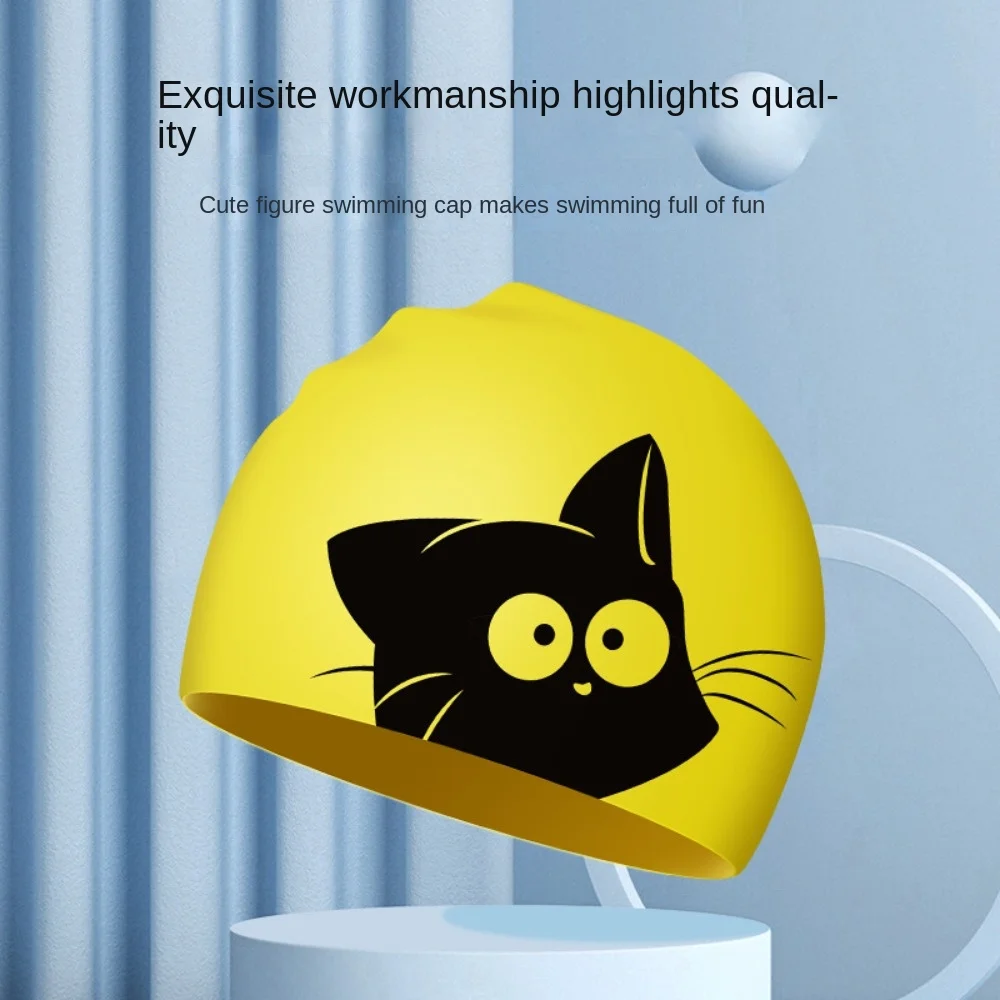 

Шапочка для плавания с кошачьим принтом, новая Силиконовая Водонепроницаемая шапочка для бассейна, эластичные шапочки для плавания с защитой ушей, для взрослых и детей