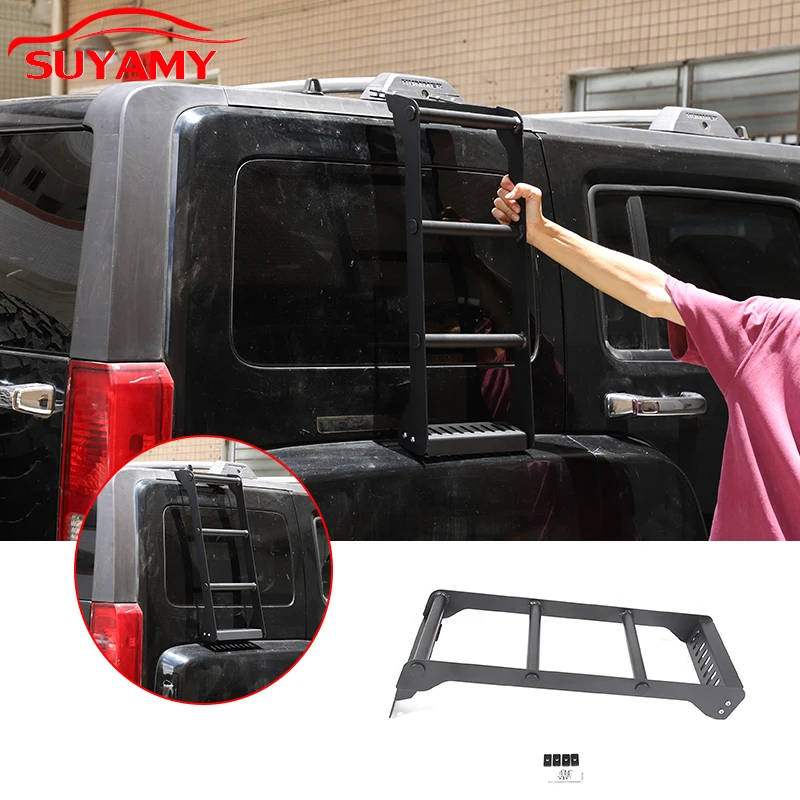 For 2005-2009 Hummer H3 Aluminum Alloy Black Car Rear Window Side Roof Ladder Protective Frame Pedal Auto Exterior Accessories