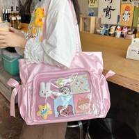 Y2K Cute Bow Ita Bag Women Transparent Shoulder Bag Nylon Pleated Korean Style Fashion Tote Bag Large Capacity Female Handbag