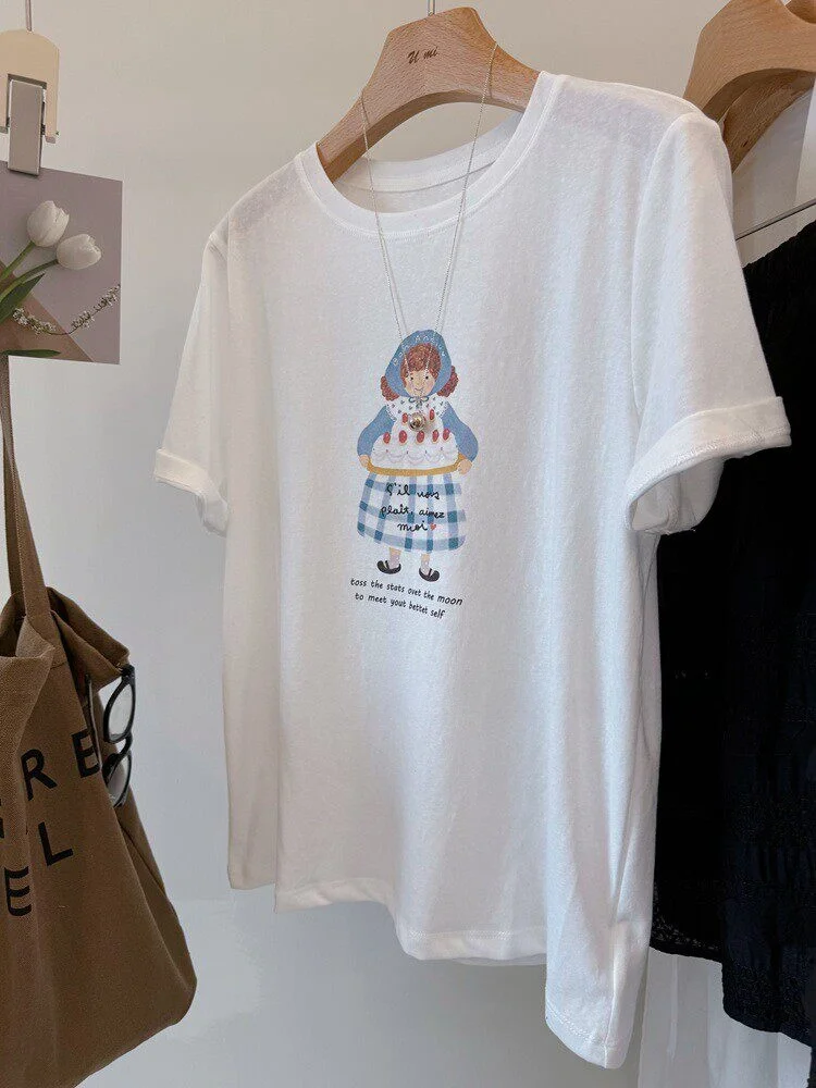 

Lightweight Breathable Short Sleeve T-Shirt plus Size Snowflake Cotton Loose Fit Summer Style Women's Korean Version Cartoon ...