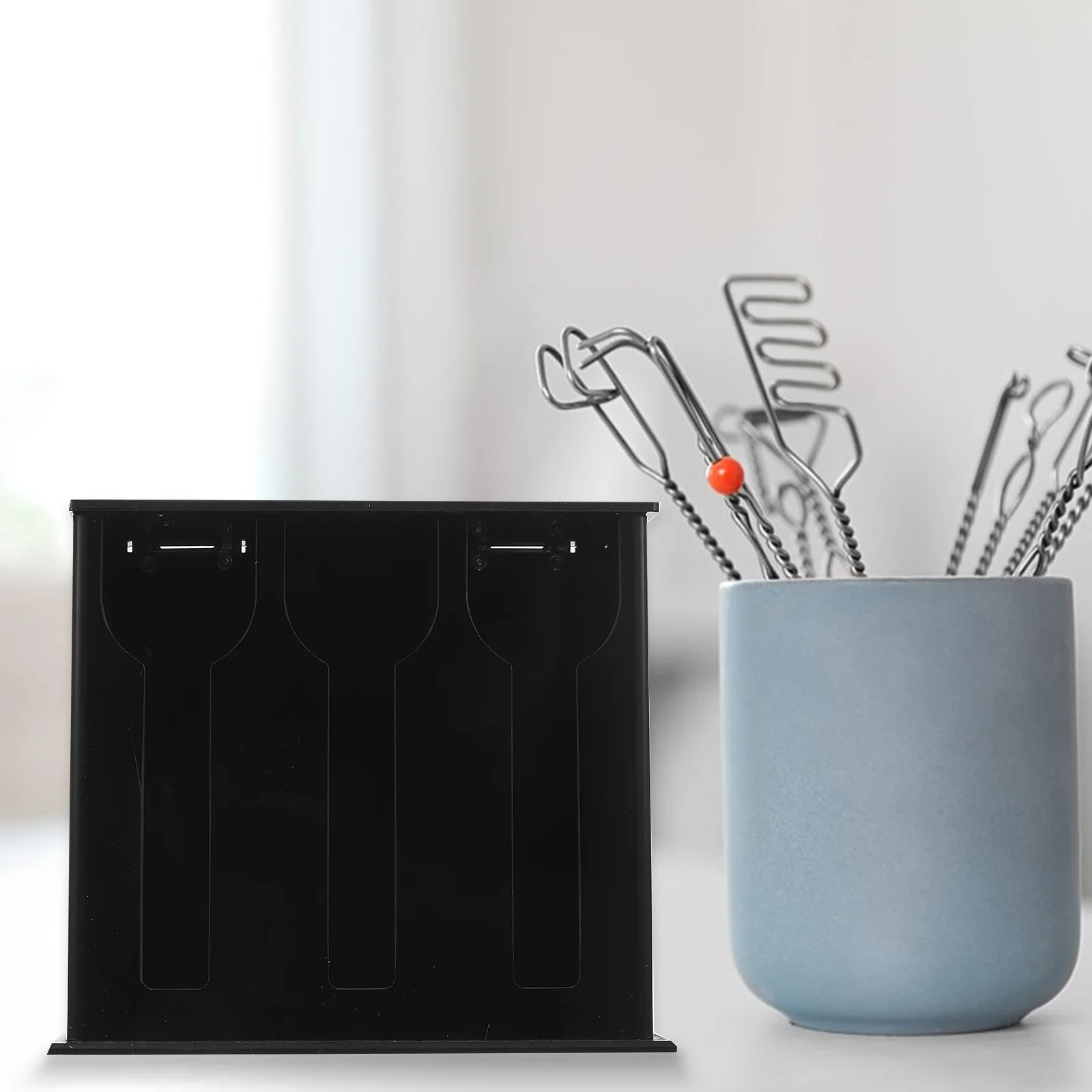 

Acrylic Utensil Dispenser 3-Compartment Large Capacity Spoon Holder Stable Kitchen Cutlery Organizer Desk Storage Rack for Home