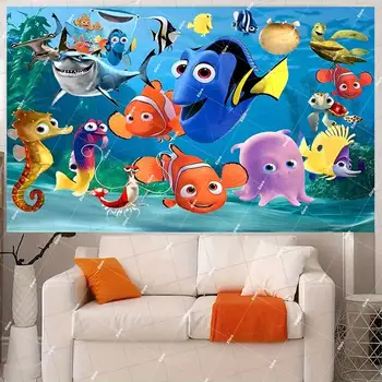 Přizpůsobené dekorace na narozeninovou oslavu Hledá se Nemo pro miminko s motivem podvodního světa, fotografické pozadí pro miminko, studiové rekvizity 10 nejlepší prodej Narozeninové dekorace Nemo - №8
