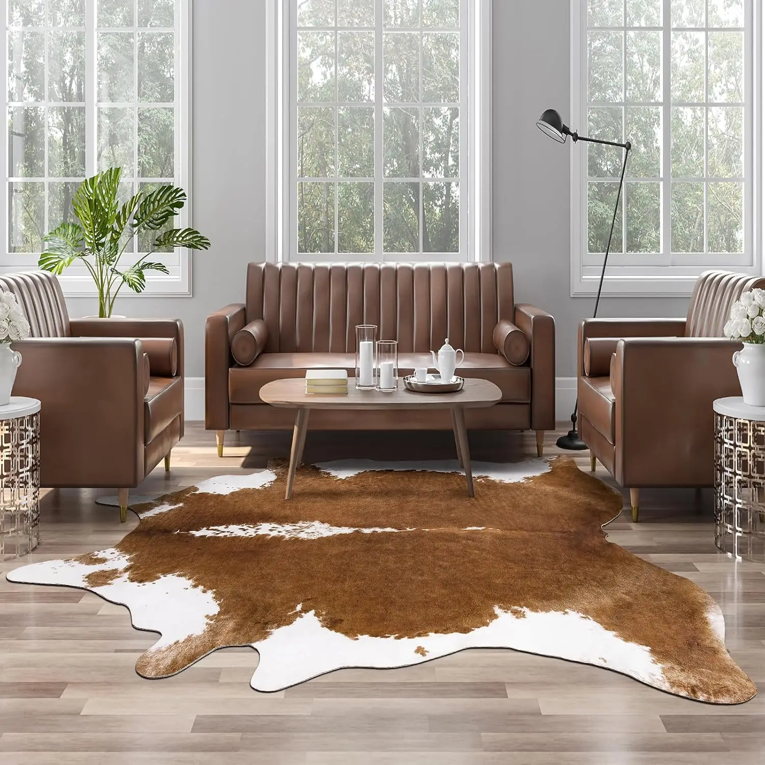 

Faux Cow Print Rug Large (4Ft X 3Ft) - Cow Print Area Rug With No-Slip Backing, Large Animal Skin Rugs For Living Room,