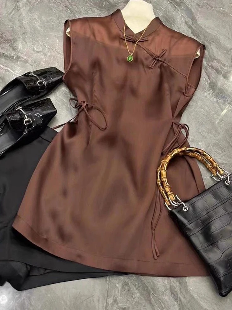 New Chinese style retro sleeveless lace up style high-end shirt for ladies with cool summer style, unique and unique top