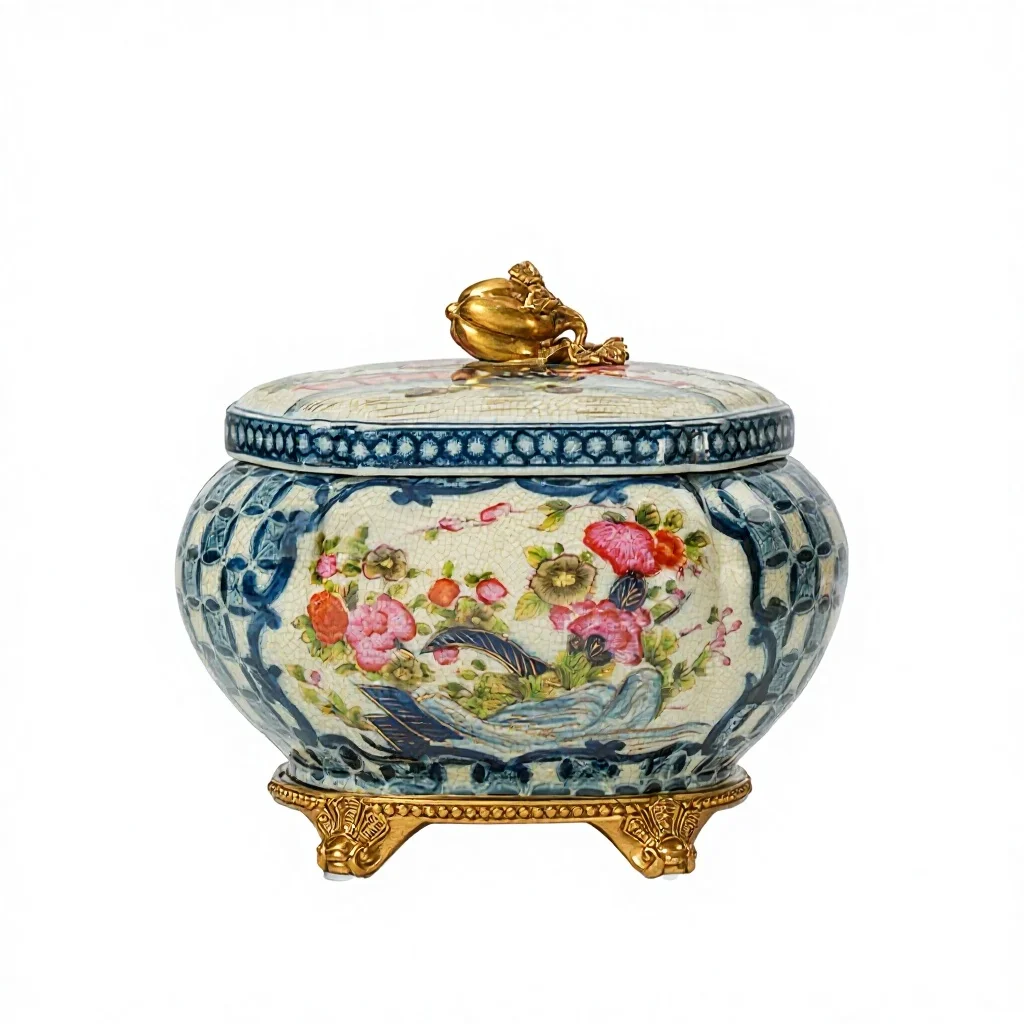 &c Hand-painted High-temperature Ceramic Copper-plated Base Candy Bowl Snack Jar Living Room Dining Room Art Piece Dish