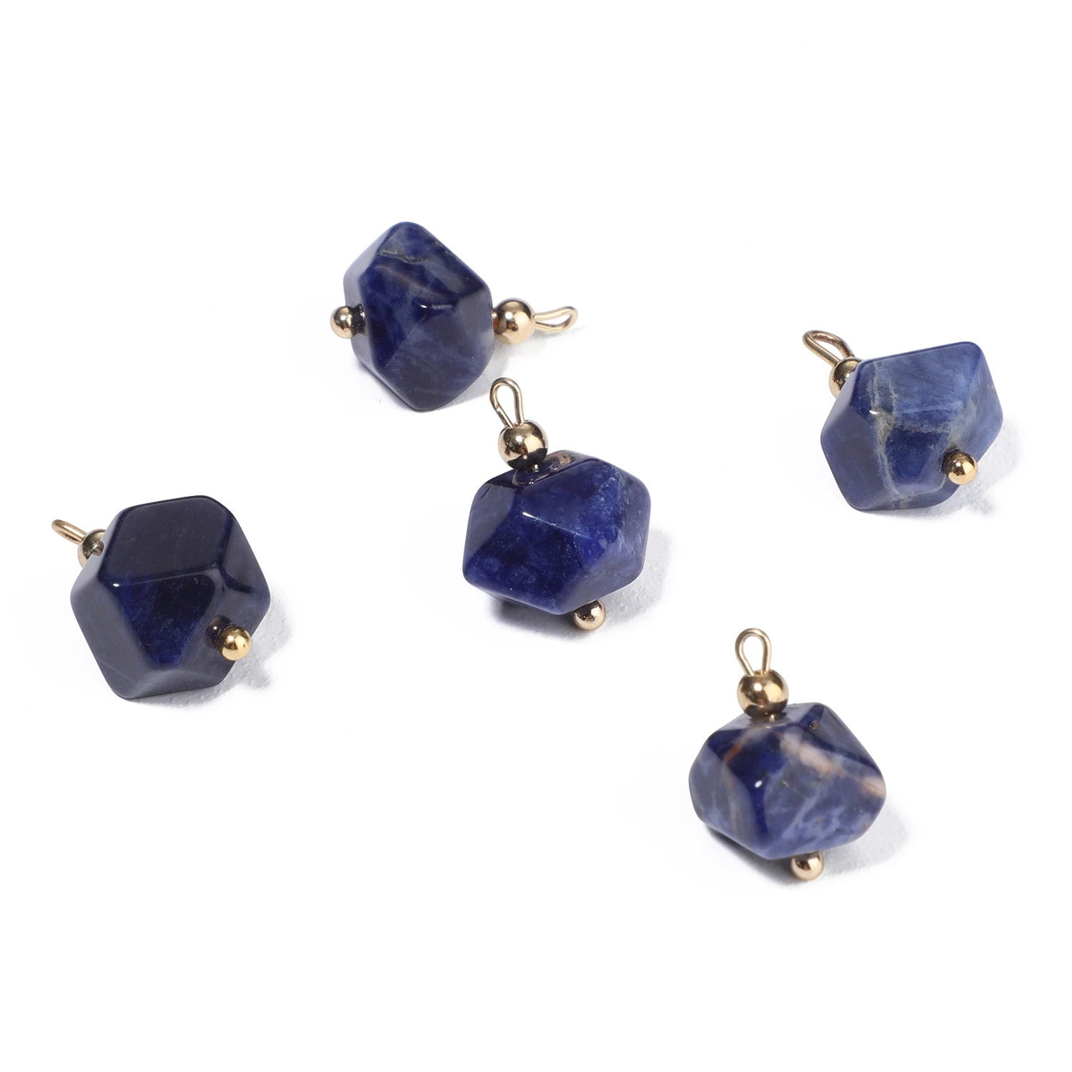 5PCS Natural Stone Polygon Semi-precious Pendant Charms