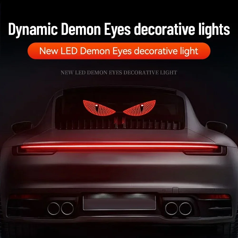 2Pcs Car LED Devil Eye Decorative Light Rear Warning Light Red Dynamic Demon Eyes Atmosphere Light Auto Decoration Accessories