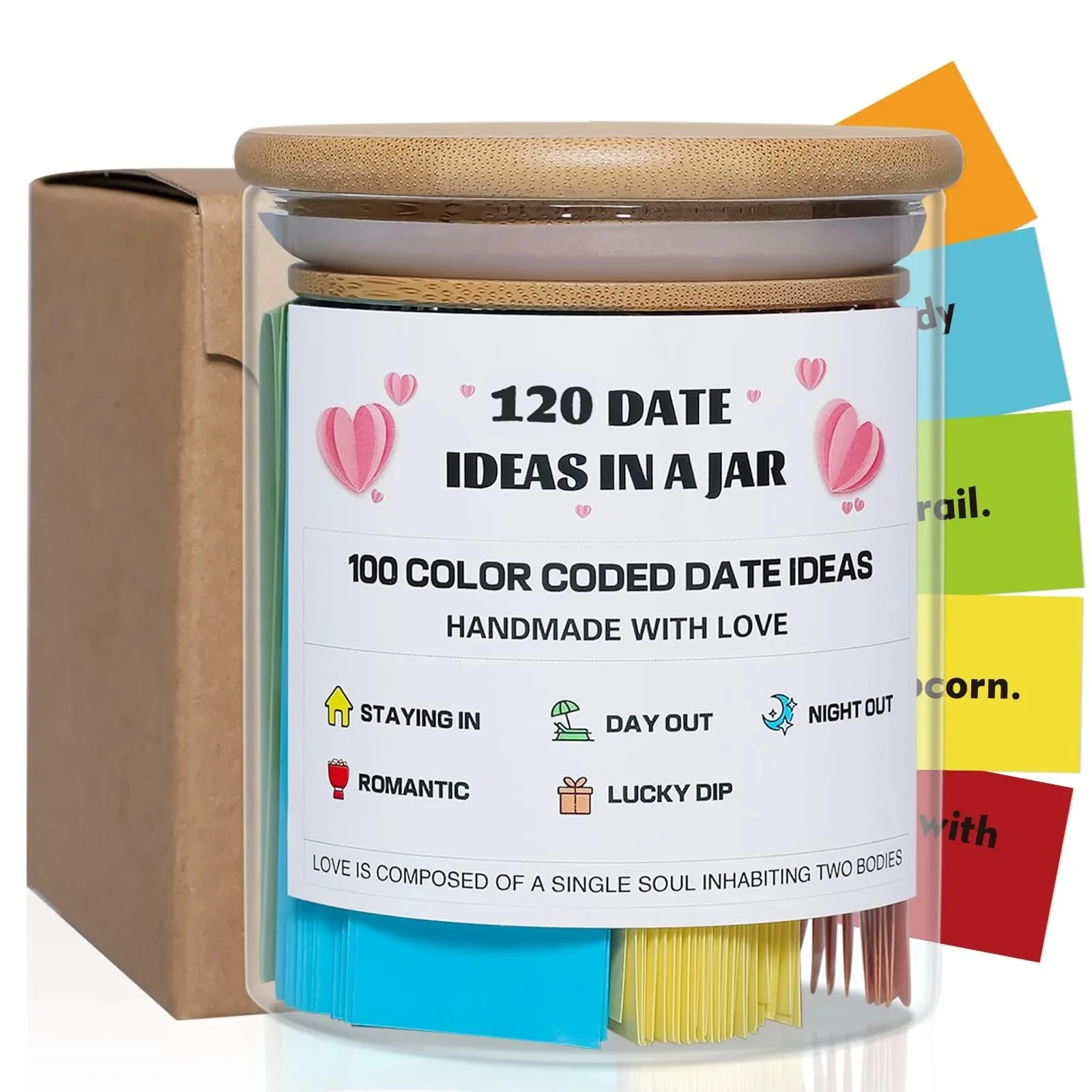 100 Date Ideas In A Jar Color Coded Date Ideas Budget-friendly Date Jar Anniversary Gifts Valentine\'s Day gift for couples