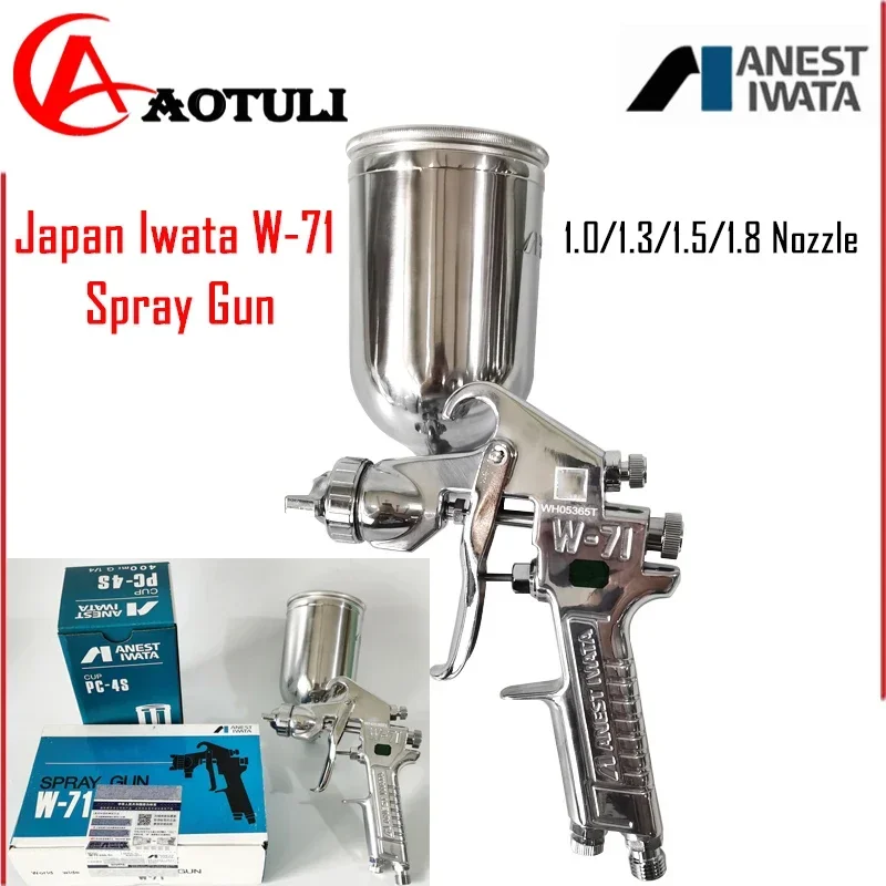 

Japan Iwata W-71 Spray Gun Car Furniture Paint Spraying High Atomization 1.0/1.3/1.5/1.8 Nozzle On The Pot