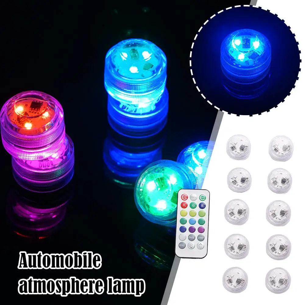 Wireless LED Car Interior Ambient Light Remote Control Atmosphere Decoration Lamp With Auto Foot Roof Battery Colorful M8E2