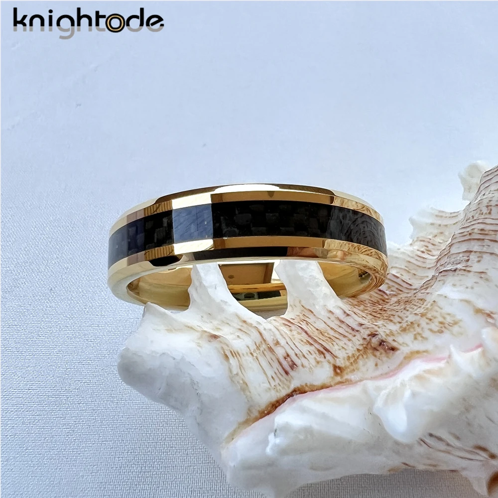 

6mm 8mm High Quality Tungsten Carbide Wedding Band Black Carbon Fiber Inlay For Men Rings Beveled Edges Polish Comfort Fit