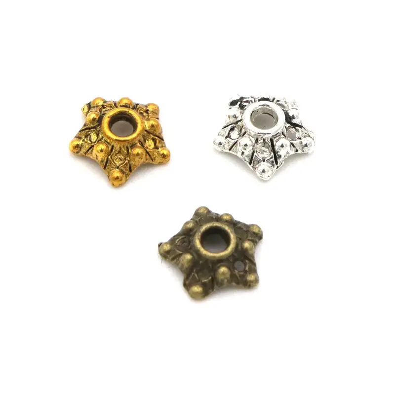 100Pcs Antique Silver Flower Star Loose Spacer Bead End Caps For Jewelry Making Finding Diy Accessories Component Wholesale