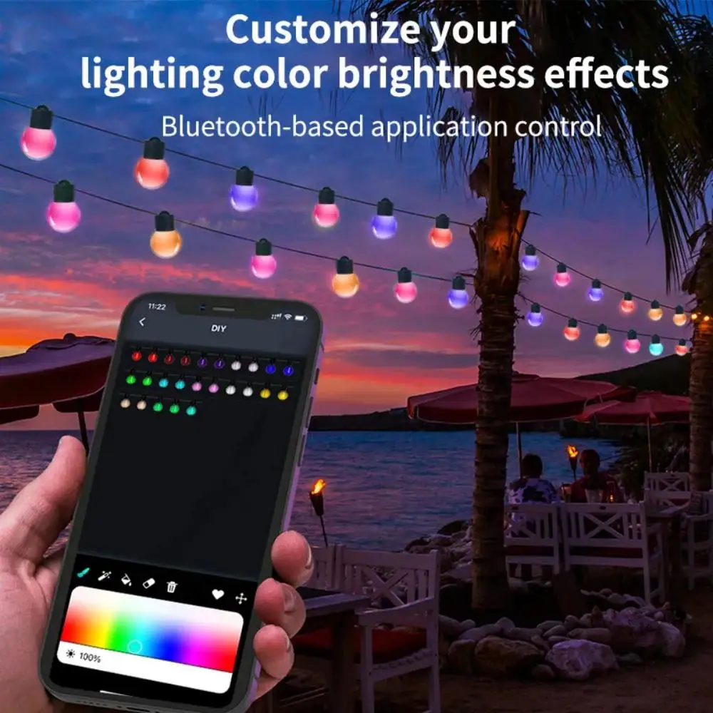 Outdoor Camping String Lights, lâmpadas de globo coloridas para tenda, dossel, casamento LED Light, Fairy Garland, Smart App, decoração