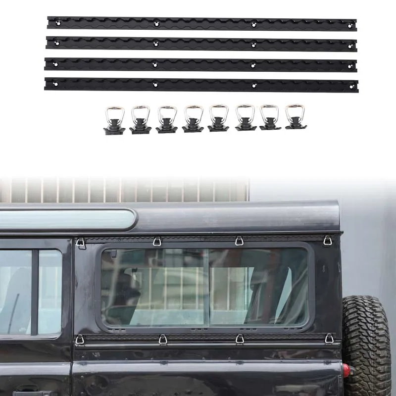For 2004–2018 Land Rover Defender Rear Outer Window Side Extension Rails, Aluminum Alloy, Black, 4-Piece Set