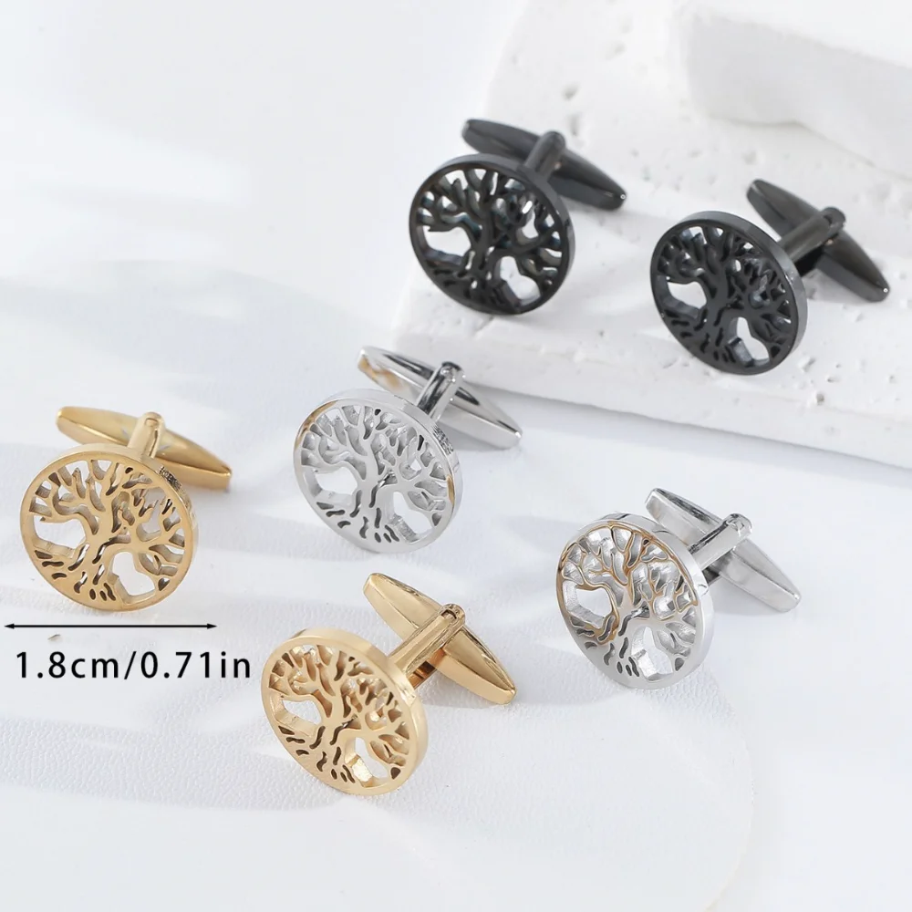 Men's Tree of Life Cufflinks Hollow Round Metal Cuff Links Shirt Sleeve Buttons Business Wedding Groom Suit Jewelry Gift for Men