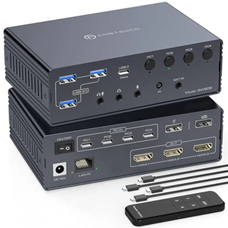 

Thunderbolt 4 KVM Switch Docking Station for 3 Monitors 4 Laptops/Macbooks Extended Triple 4K60Hz HDMI Display with DisplayLink