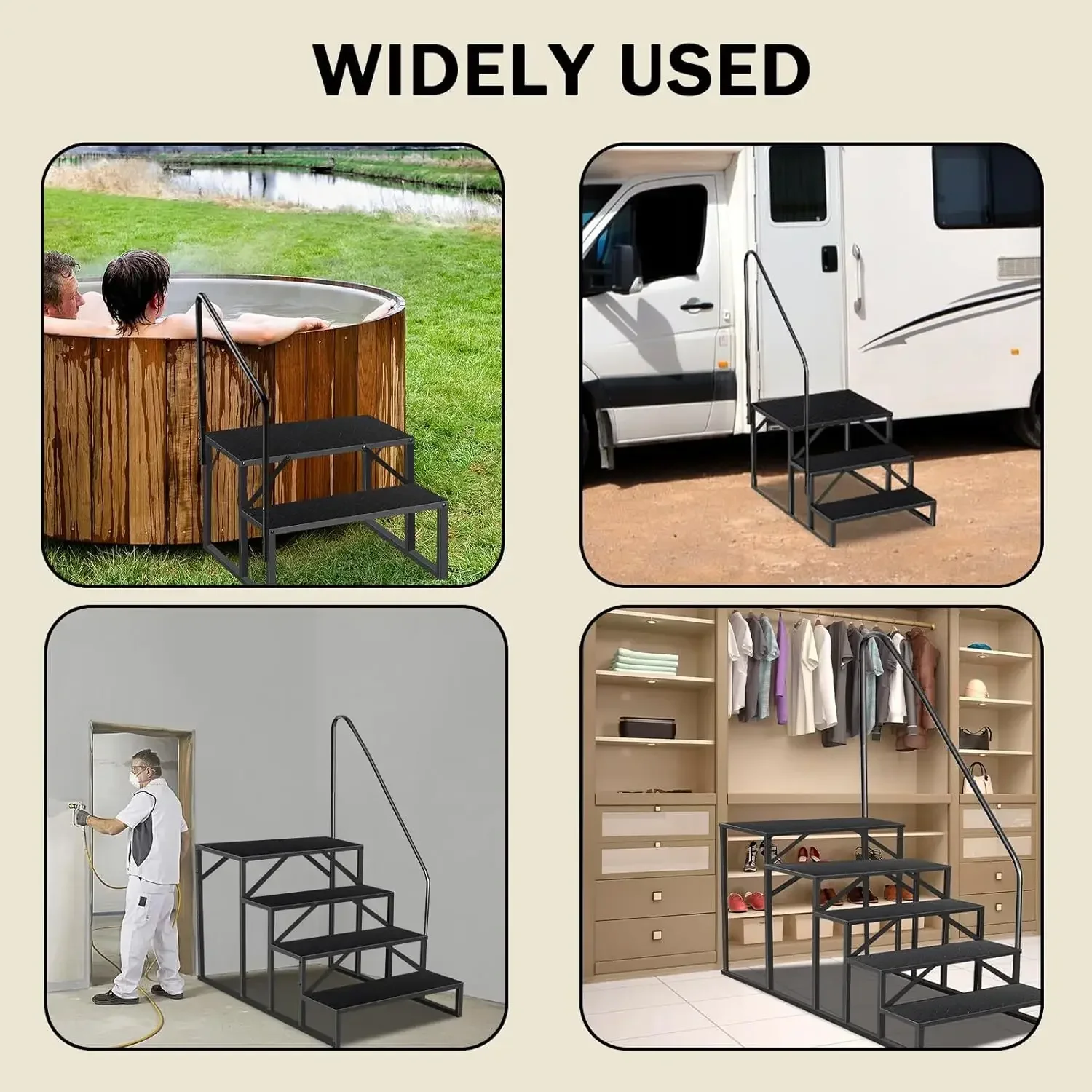 Ladder, Step Stool with Handle, Heavy Duty Pool Ladder Above Ground 660Lbs, Camper Steps Outdoor Steps RV Stairs for Reaching Hi