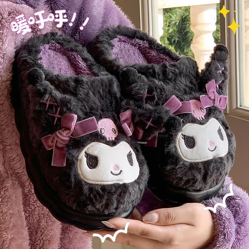 Sanrio My Melody Kuromi Girl Winter Cotton Slippers Cartoon Indoor Home Cute Warm Plush Thick-Soled Cotton Slippers for Women