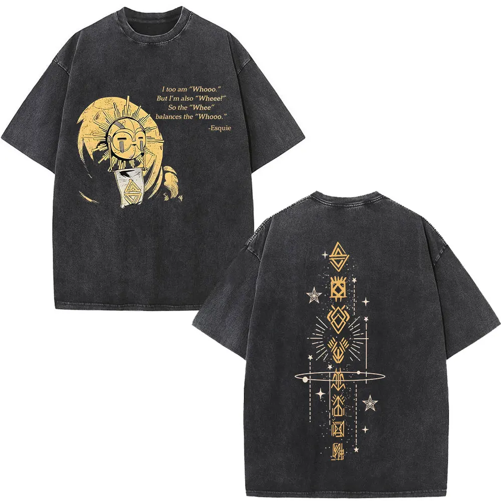 Esquie Clair Obscur Expedition 33 Vintage Washed T Shirts Men's Women Clothing Fashion Cotton Short Sleeve T-shirt Streetwear