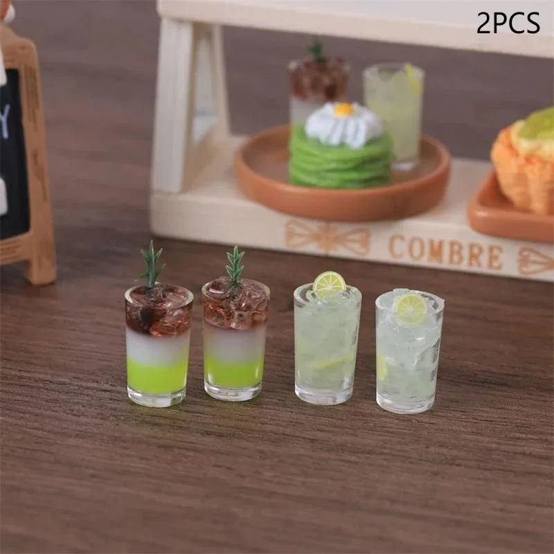 2 PCS/Bag Miniature Simulated Ice Drinks Ornaments Micro Landscape Pendants DIY Dollhouse Kitchen Scene Decor Accessories