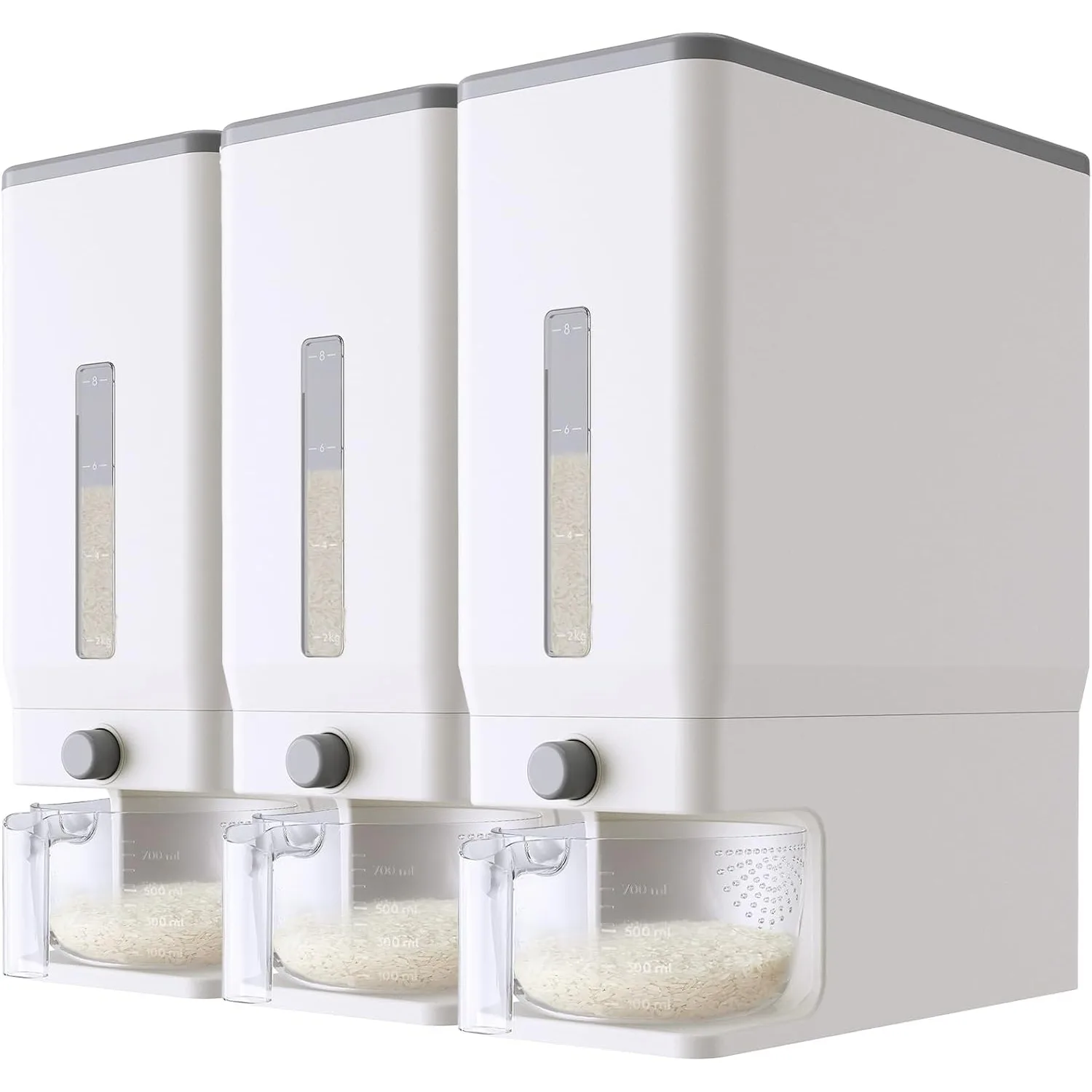 

3 Pack Rice Dispenser 25 Lbs(11.3kg), Rice Storage Container Sealed Moisture Proof with Measuring Cup BPA-Free, White