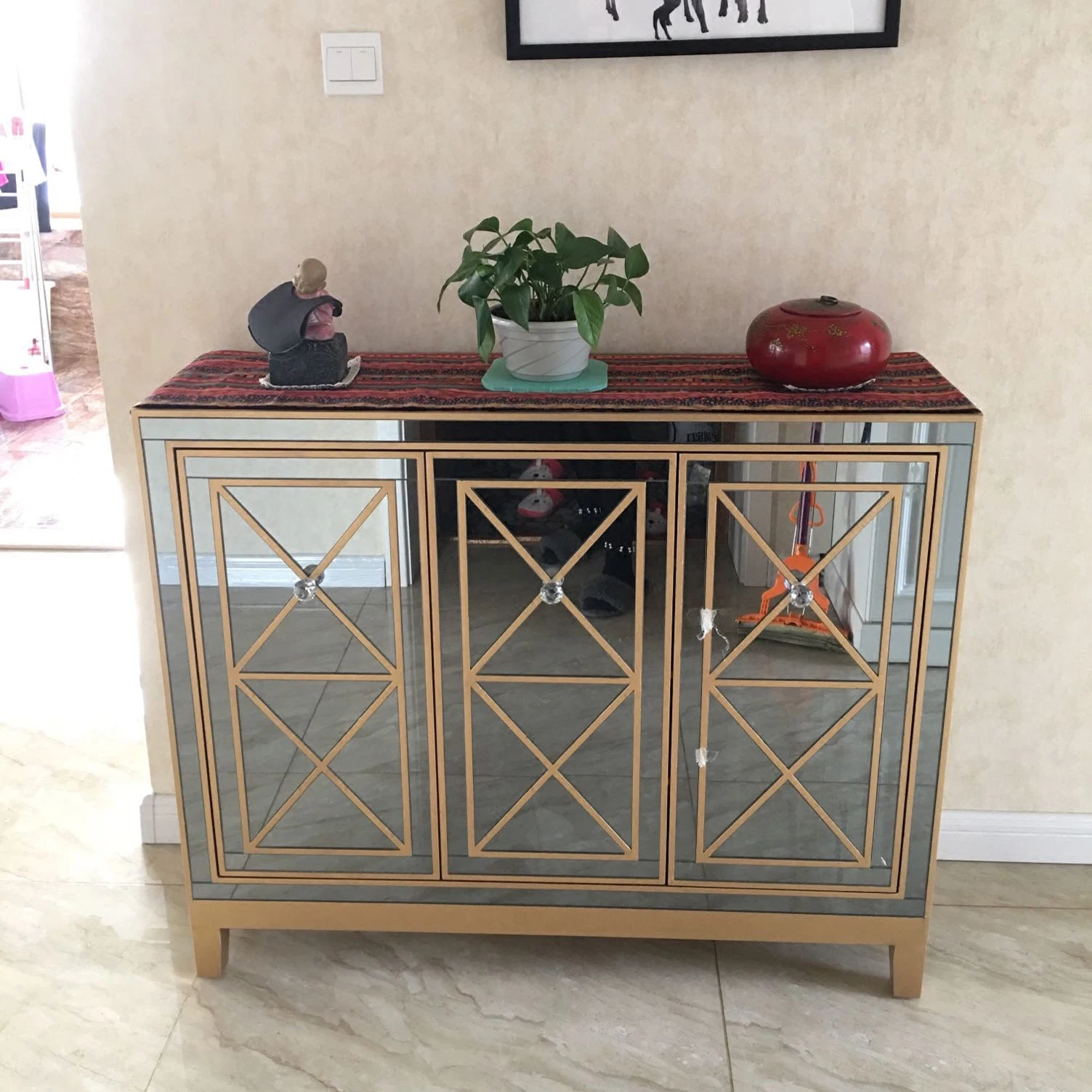 Mirror shoe cabinet Living room locker Multifunctional furniture Dining side cabinet Glass entrance partition cabinet Neoclassic