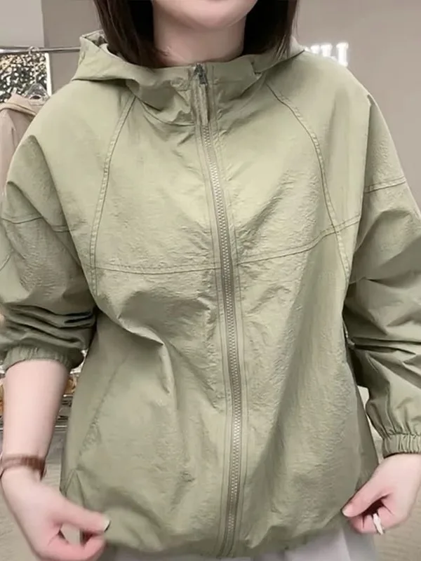 s' Inizio autunno 2025 Abbigliamento fronte-retro da donna Semplice giacca a vento con cappuccio traspirante Jaet Top con cerniera allentata Casual Sle
