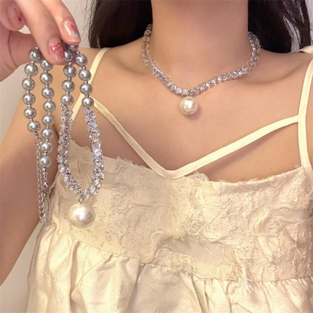 

Vintage Crystal Pearls Necklaces Elegant Korean Style Patchwork Bead Neck Chain Temperament Popular Jewelry French Style Chokers
