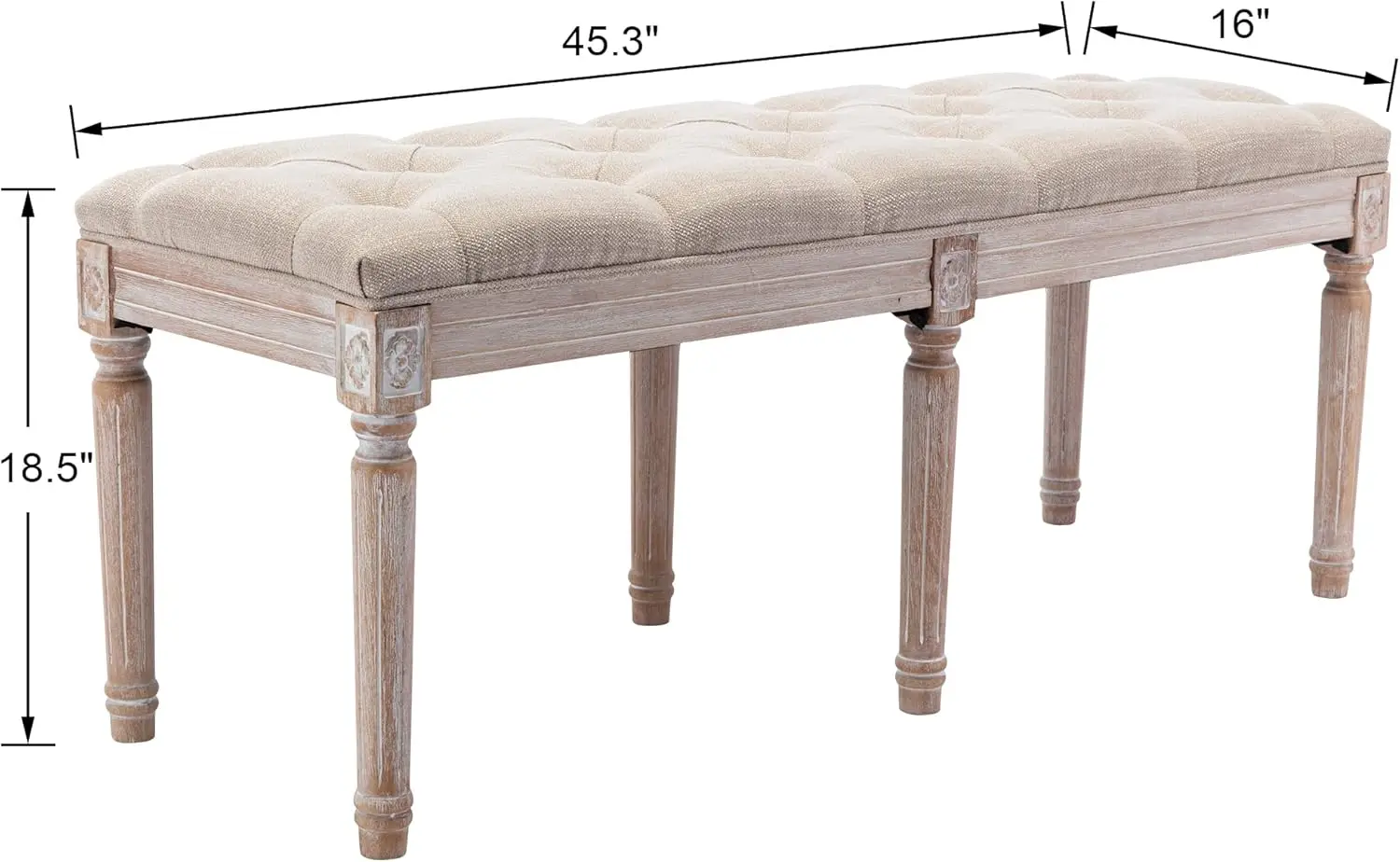 Eetbank Franse vintage stof gestoffeerd hout Eetkamerbank Rustieke entreebank Slaapkamer eindbedbank, Beige