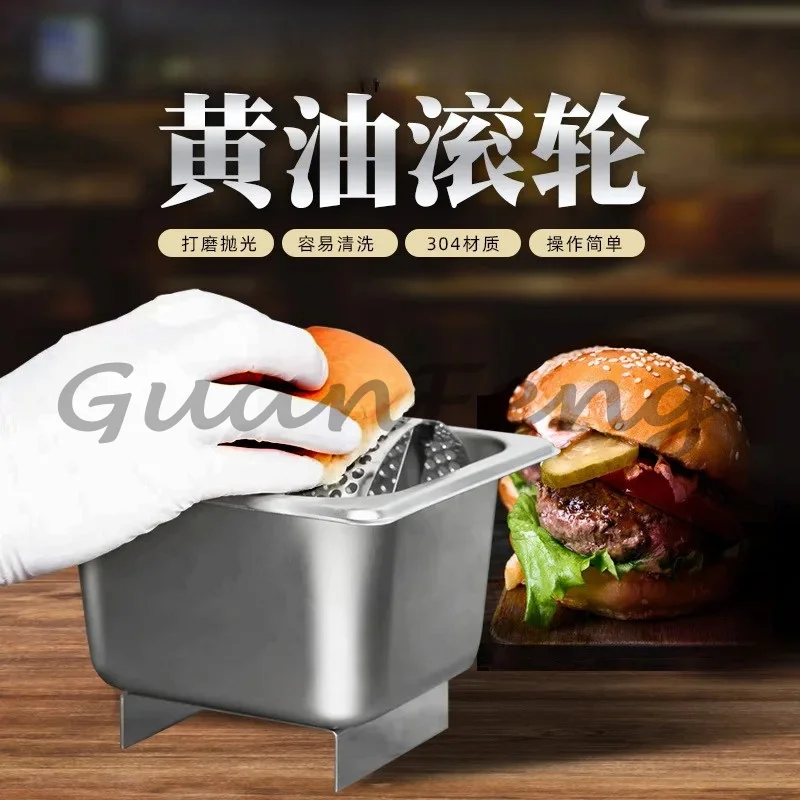 Stainless Steel Butter Roller with Base, Removable Butter Spreader Wheel Labor‑Saving Dispenser for Burger Shop