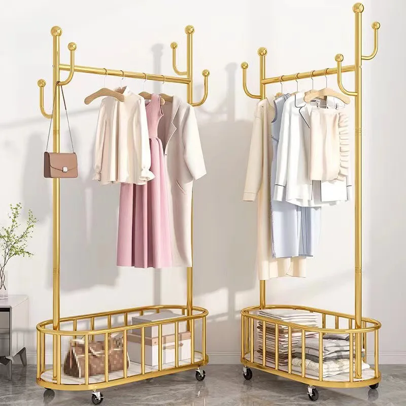 Luxury Popular Simple Clothing Rack with Wheels Movable Best-Selling Display Rack Retail Store Itemspromote sales