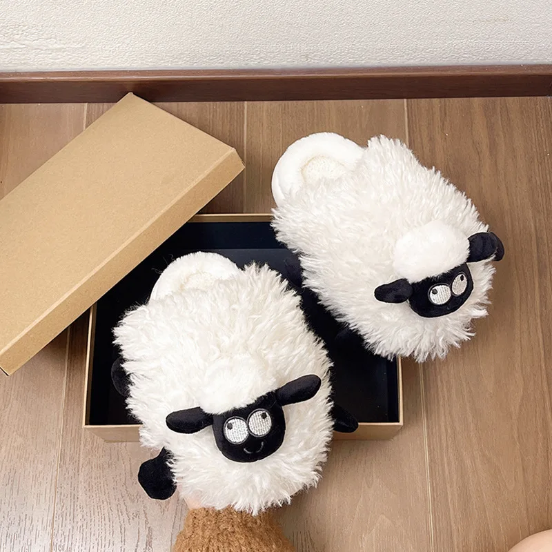 Cute Sheep Plush House Women Slippers Warm Fuzzy Soft Indoor Floor Shoes Non-slip Warm Winter Slippers