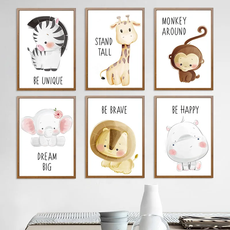 

Popular cute cartoon animal elephant monkey modern simple children's room decoration canvas painting