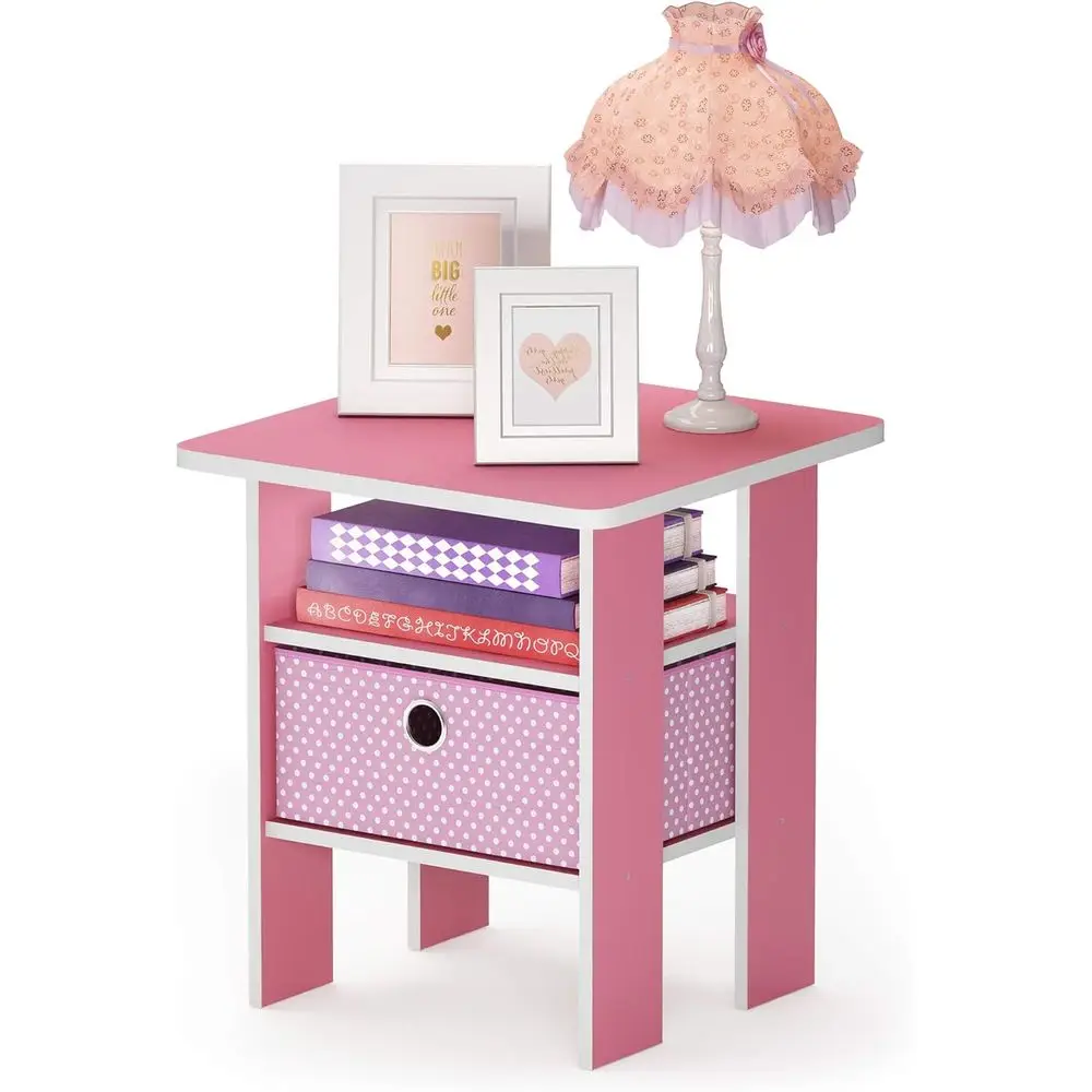 

Прикроватный столик ANDREY, приставной столик, тумбочка с открытыми полками и контейнером для хранения, для спальни или гостиной, розовый
