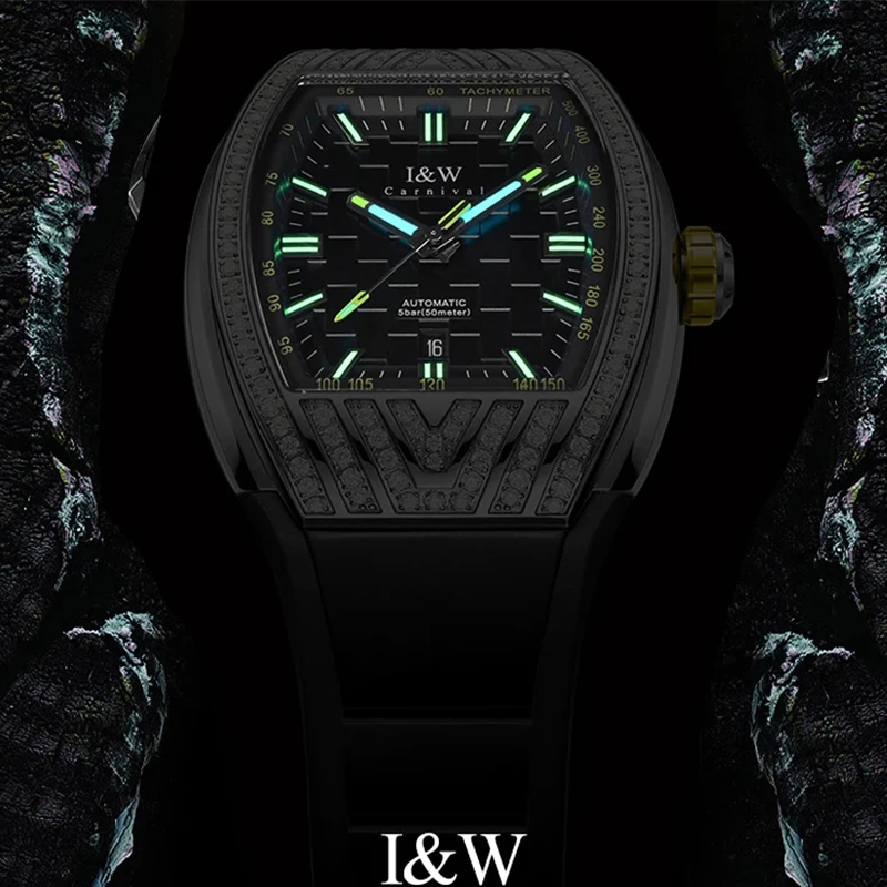 IW كرنفال الحركة التلقائية ساعات المعصم الميكانيكية ملحقاتها الياقوت مرآة تونيو مضيئة مقاوم للماء ساعة رياضية للرجال