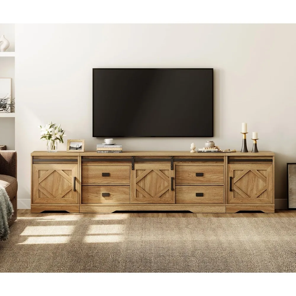 

3-in-1 Modern Farmhouse TV Stand for TVs up to 110,Large Wood Entertainment Center with 4 Drawers and Storage Cabinet.