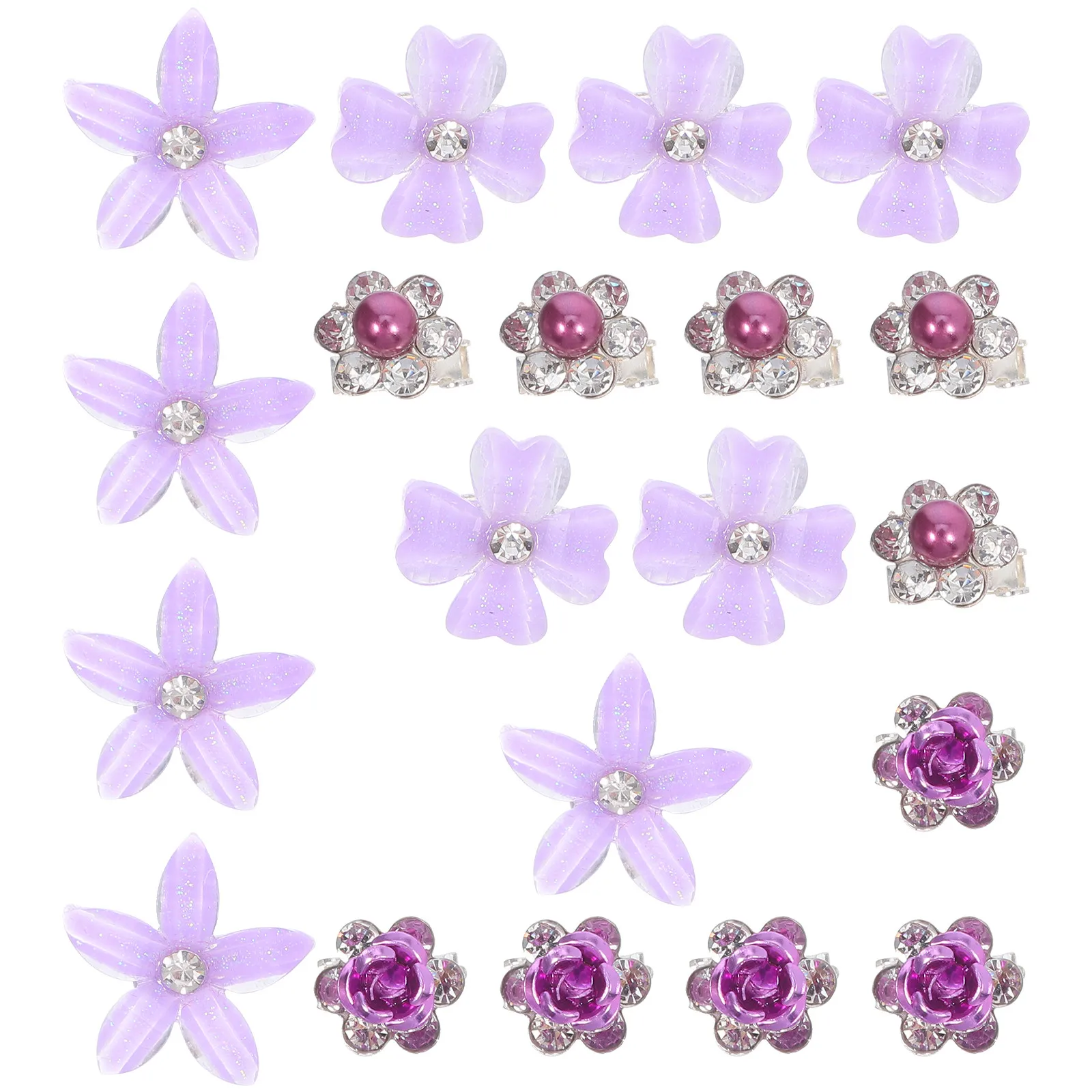 

20 шт. ретро-заколок для волос с цветочным узором, маленькие фиолетовые заколки-цветочки, милые мини-заколки для челки и кос, аксессуары для волос со стразами