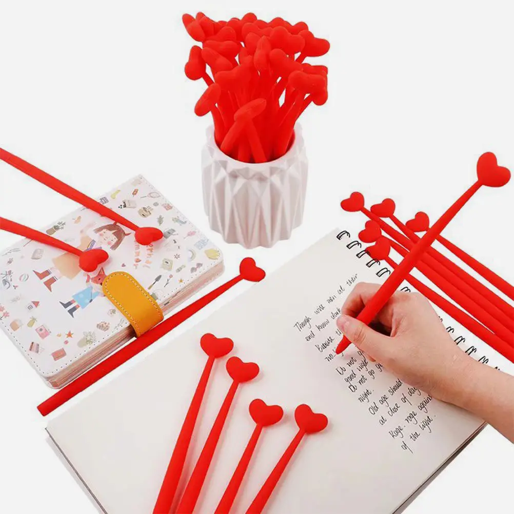 

10Pcs Heart Shape Writing Gel Pens Cute Portable Signature Pens Students Prize Gifts Smooth Ink Office Use Gel Pen