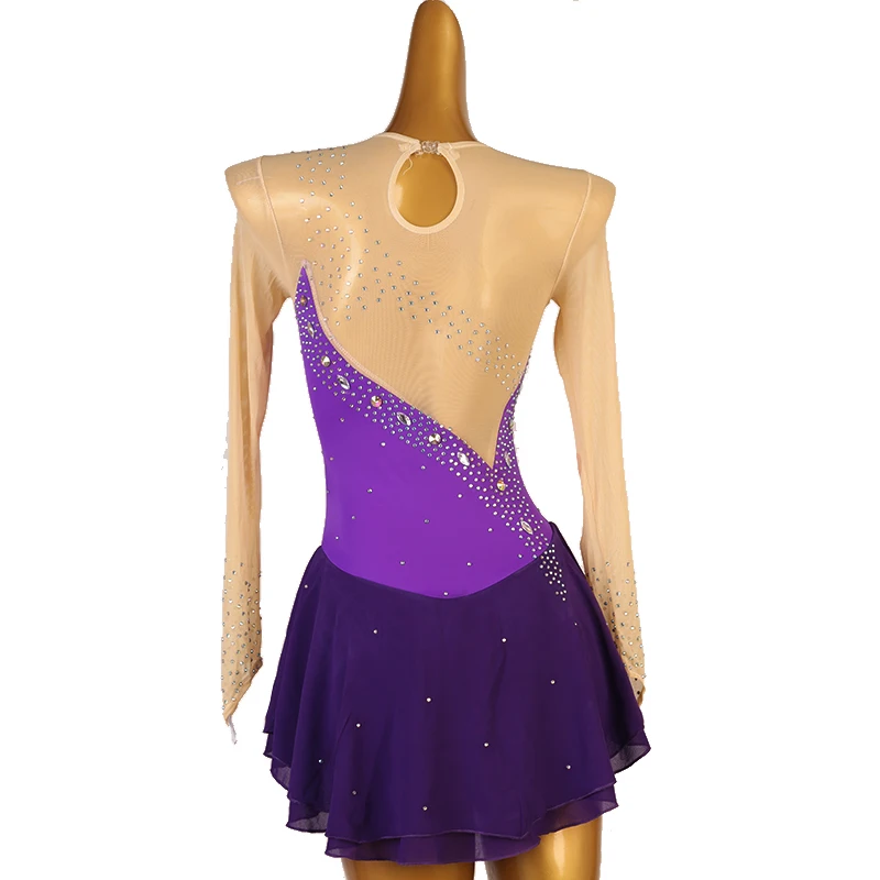 Figure Skating Dress Women girl Ice Skating Dress Gymnastics Costume custom orange purple red crystal rhinestone B140