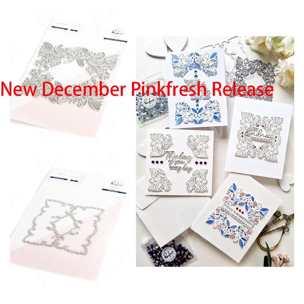 

Hot Foil Plates Floral Square Frame Metal Cutting Dies Scrapbooking Decoration Embossing Cut Die Template DIY Paper Cards