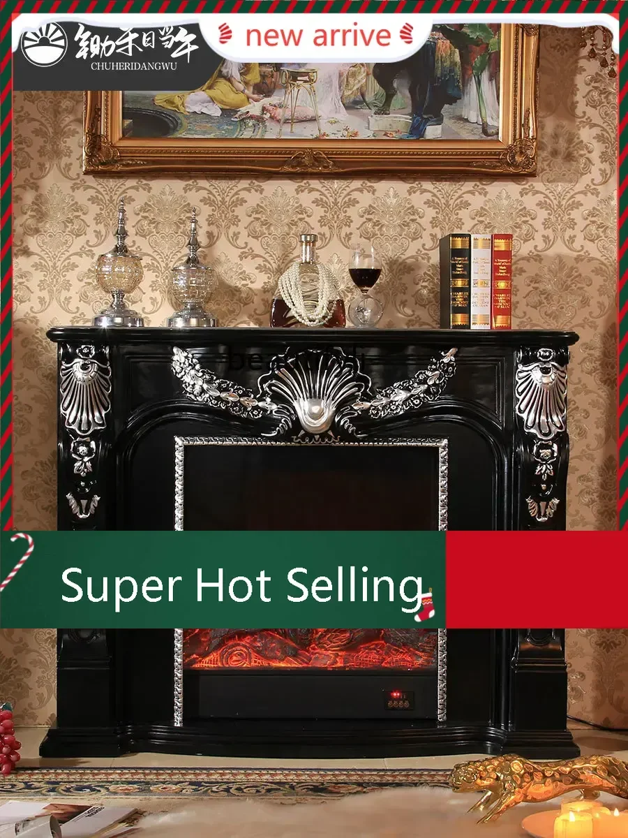 

S132 European-Style Simulation Fireplace Core Retro Living Room Electronic Fireplace Curio Cabinet Solid Wood Fireplace Mantel