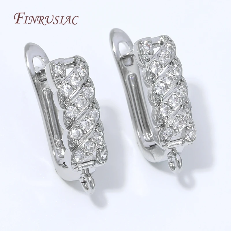 18K Gold Plated Cubic Zirconia Huggie Hoop Earring Clasp with Loop,Brass Earring Base For DIY Charms Jewelry Findings,Earwires - view 6
